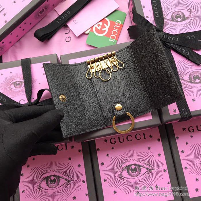 GUCCI古馳 新款 495071黑全皮 2018最新款 鑰匙包系列 蜜蜂星星圖案  ydgq3483